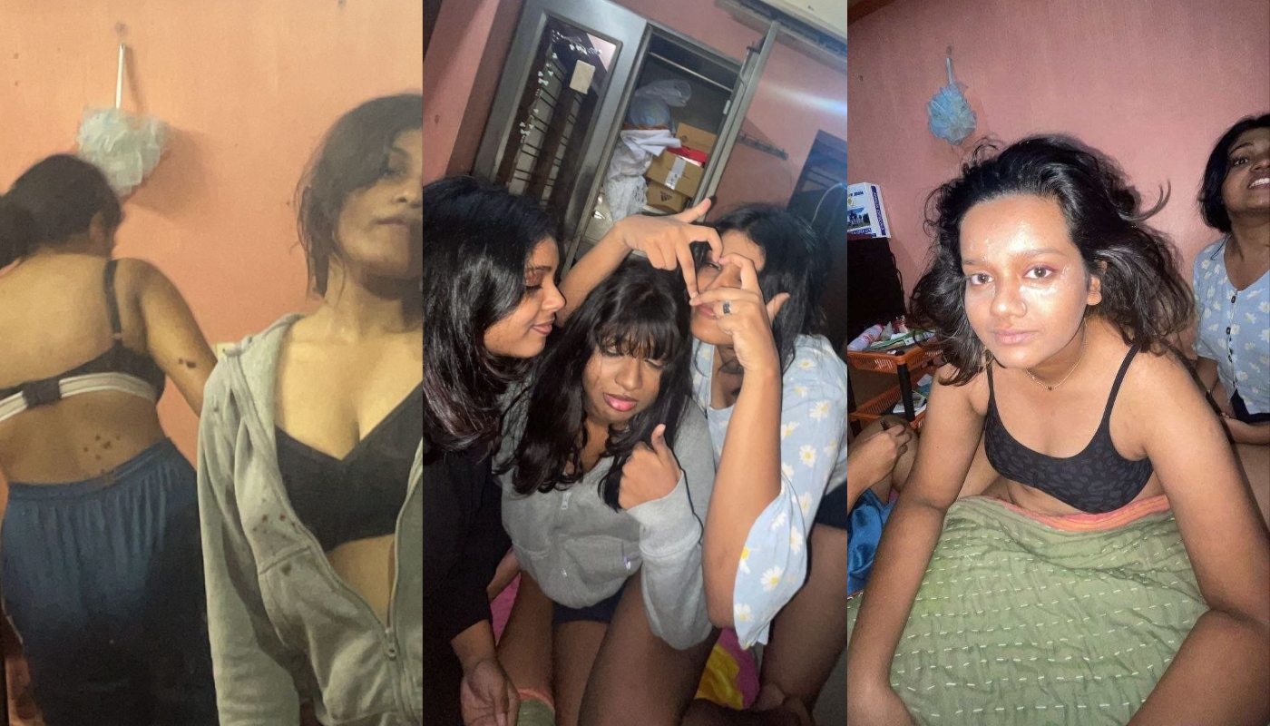 Most Viral Mallu College Lesbian Bestie Strip her Shirts Hard Fucking with College Boy in Hostel Balcony Loud Moaning