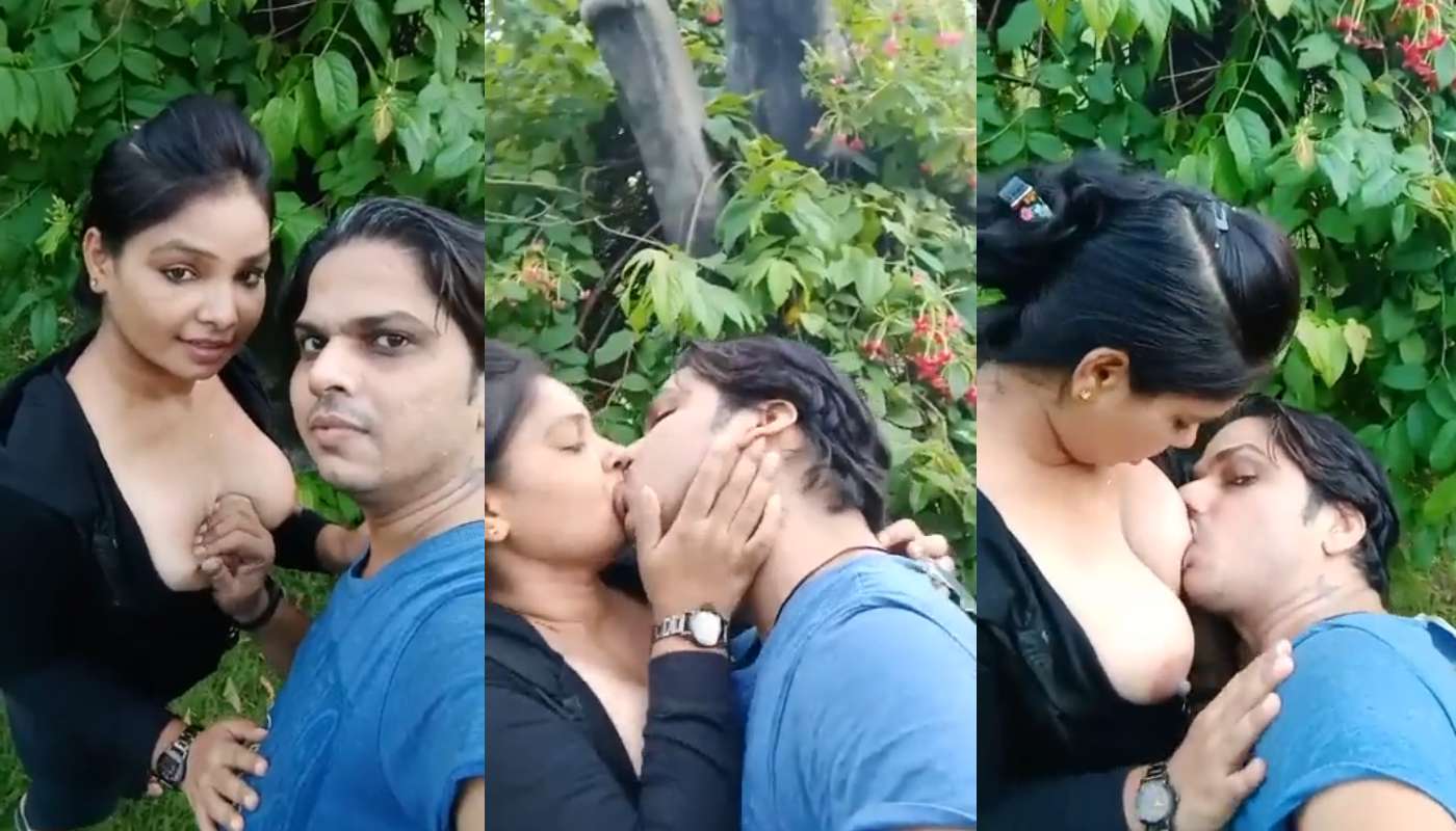 beautiful girl big boobs sucked by lucky guy in park
