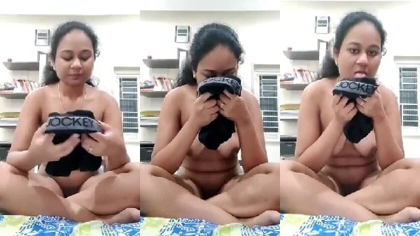 Dirty girl licking boyfriend s dirty underwear while smelling it